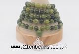 GMN1124 Hand-knotted 8mm, 10mm Canadian jade 108 beads mala necklaces with charm