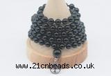 GMN1141 Hand-knotted 8mm, 10mm black tourmaline 108 beads mala necklaces with charm