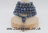 GMN1144 Hand-knotted 8mm, 10mm dumortierite 108 beads mala necklaces with charm