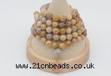 GMN1147 Hand-knotted 8mm, 10mm fossil coral 108 beads mala necklaces with charm