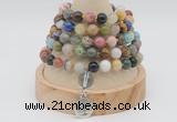 GMN1150 Hand-knotted 8mm, 10mm mixed gemstone 108 beads mala necklaces with charm