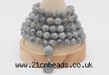 GMN1155 Hand-knotted 8mm, 10mm grey picture jasper 108 beads mala necklaces with charm
