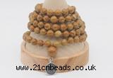 GMN1157 Hand-knotted 8mm, 10mm wooden jasper 108 beads mala necklaces with charm