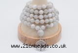 GMN1183 Hand-knotted 8mm, 10mm white crazy agate 108 beads mala necklaces with charm