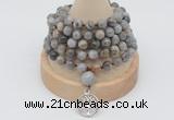 GMN1186 Hand-knotted 8mm, 10mm silver needle agate 108 beads mala necklaces with charm