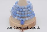 GMN1191 Hand-knotted 8mm, 10mm blue banded agate 108 beads mala necklaces with charm