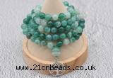 GMN1193 Hand-knotted 8mm, 10mm green banded agate 108 beads mala necklaces with charm