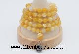 GMN1195 Hand-knotted 8mm, 10mm yellow banded agate 108 beads mala necklaces with charm