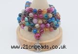 GMN1199 Hand-knotted 8mm, 10mm colorfull banded agate 108 beads mala necklaces with charm