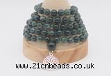 GMN1205 Hand-knotted 8mm, 10mm moss agate 108 beads mala necklaces with charm