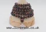 GMN1222 Hand-knotted 8mm, 10mm red tiger eye 108 beads mala necklaces with charm