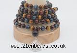 GMN1225 Hand-knotted 8mm, 10mm colorfull tiger eye 108 beads mala necklaces with charm