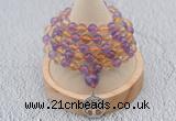 GMN1235 Hand-knotted 8mm, 10mm amethyst & citrine 108 beads mala necklaces with charm
