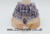 GMN1237 Hand-knotted 8mm, 10mm dogtooth amethyst 108 beads mala necklaces with charm