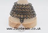 GMN1239 Hand-knotted 8mm, 10mm smoky quartz 108 beads mala necklaces with charm