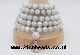 GMN1245 Hand-knotted 8mm, 10mm white howlite 108 beads mala necklaces with charm