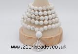 GMN1246 Hand-knotted 8mm, 10mm white howlite 108 beads mala necklaces with charm