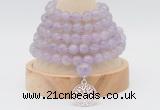 GMN1256 Hand-knotted 8mm, 10mm lavender amethyst 108 beads mala necklaces with charm