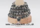 GMN1265 Hand-knotted 8mm, 10mm black water jasper 108 beads mala necklaces with charm