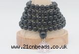 GMN1268 Hand-knotted 8mm, 10mm black obsidian 108 beads mala necklaces with charm