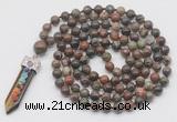 GMN1426 Hand-knotted 8mm, 10mm ocean agate 108 beads mala necklace with pendant