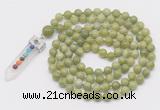 GMN1434 Hand-knotted 8mm, 10mm China jade 108 beads mala necklace with pendant