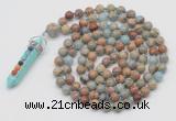 GMN1449 Hand-knotted 8mm, 10mm serpentine jasper 108 beads mala necklace with pendant
