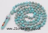 GMN1450 Hand-knotted 8mm, 10mm sea sediment jasper 108 beads mala necklace with pendant