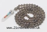 GMN1456 Hand-knotted 8mm, 10mm smoky quartz 108 beads mala necklace with pendant