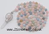 GMN1467 Hand-knotted 8mm, 10mm morganite 108 beads mala necklace with pendant