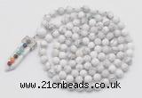 GMN1480 Hand-knotted 8mm, 10mm white howlite 108 beads mala necklace with pendant