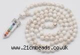 GMN1481 Hand-knotted 8mm, 10mm white howlite 108 beads mala necklace with pendant