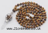 GMN1488 Hand-knotted 8mm, 10mm yellow tiger eye 108 beads mala necklace with pendant