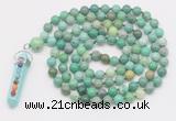 GMN1524 Hand-knotted 8mm, 10mm grass agate 108 beads mala necklace with pendant