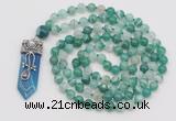 GMN1528 Hand-knotted 8mm, 10mm green banded agate 108 beads mala necklace with pendant