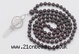 GMN1542 Hand-knotted 8mm, 10mm garnet 108 beads mala necklace with pendant