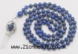 GMN1563 Knotted 8mm, 10mm lapis lazuli 108 beads mala necklace with pendant