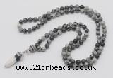 GMN1611 Hand-knotted 6mm black water jasper 108 beads mala necklace with pendant