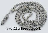 GMN1613 Hand-knotted 6mm dalmatian jasper 108 beads mala necklace with pendant