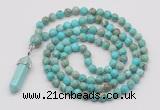 GMN1614 Hand-knotted 6mm sea sediment jasper 108 beads mala necklace with pendant