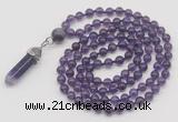 GMN1622 Hand-knotted 6mm amethyst 108 beads mala necklace with pendant