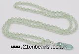 GMN1624 Hand-knotted 6mm prehnite 108 beads mala necklace with pendant