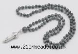 GMN1630 Hand-knotted 6mm eagle eye jasper 108 beads mala necklace with pendant