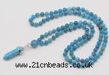 GMN1634 Hand-knotted 6mm apatite 108 beads mala necklace with pendant