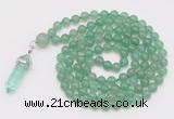 GMN1642 Hand-knotted 6mm green aventurine 108 beads mala necklaces with pendant