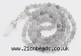 GMN1646 Hand-knotted 6mm cloudy quartz 108 beads mala necklaces with pendant