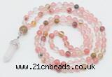 GMN1647 Hand-knotted 6mm volcano cherry quartz 108 beads mala necklaces with pendant