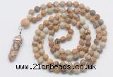 GMN1653 Hand-knotted 6mm picture jasper 108 beads mala necklaces with pendant