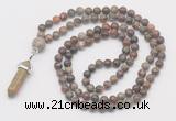 GMN1662 Hand-knotted 6mm ocean agate 108 beads mala necklaces with pendant