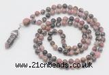 GMN1663 Hand-knotted 6mm rhodonite 108 beads mala necklaces with pendant